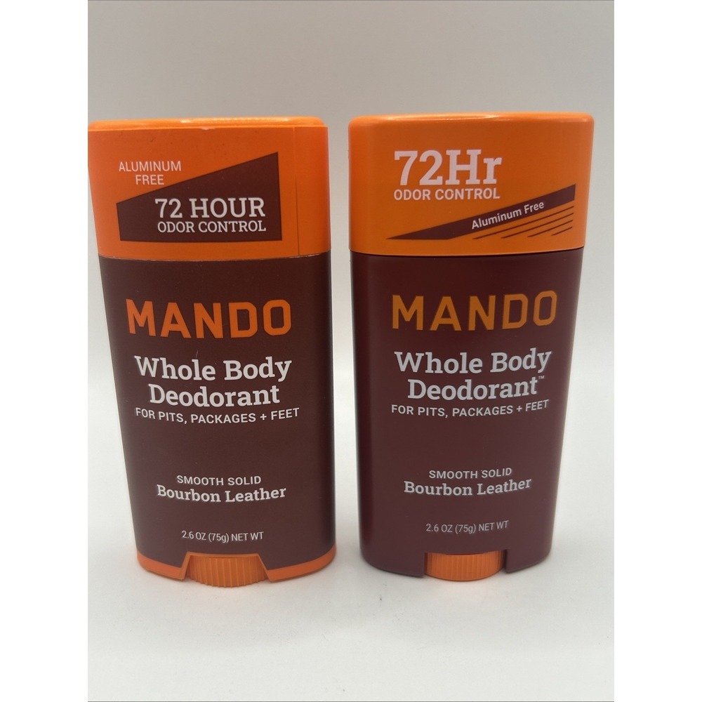 Mando 72 Hour Whole Body Deodorant Smooth Solid Bourbon Leather Scent X2